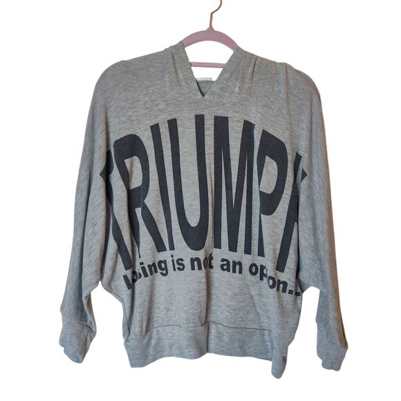 Poetry Triumph Spell Out Graphic Gray Cropped Relaxed Hoodie Sweatshirt Medium - Picture 1 of 9